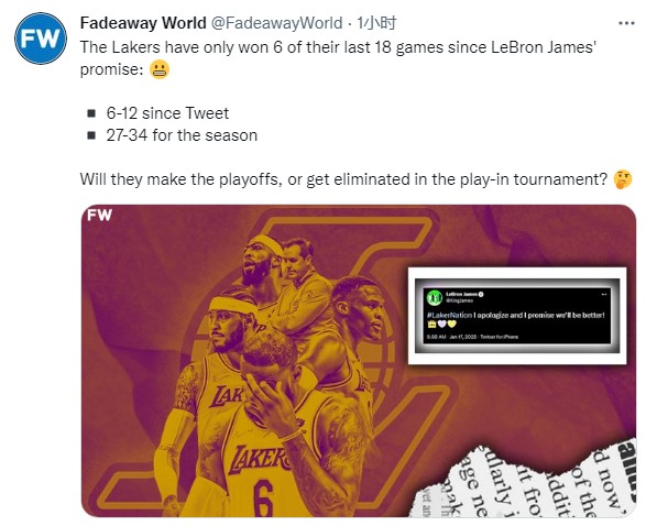 詹姆斯实力打脸  在许诺球迷之后6胜12负