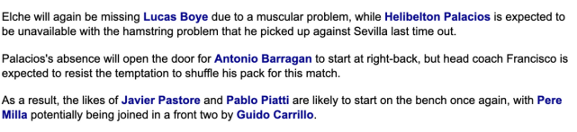 埃尔切恐成就对手反弹 西甲埃尔切vs巴列卡诺阵