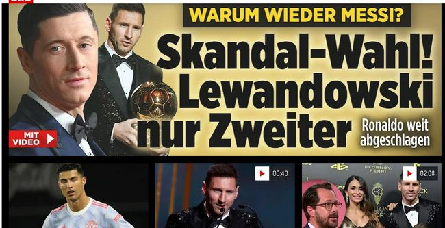 梅西获得了今年的金球奖 德国图片报对此表示了不满