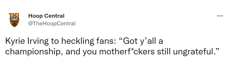 欧文吐槽凯尔特人球迷嘘声  像前女友问我为什么离开她