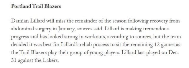 NBA五大球星伤情出炉 利拉德锡安赛季报销西蒙斯有望季后赛复出