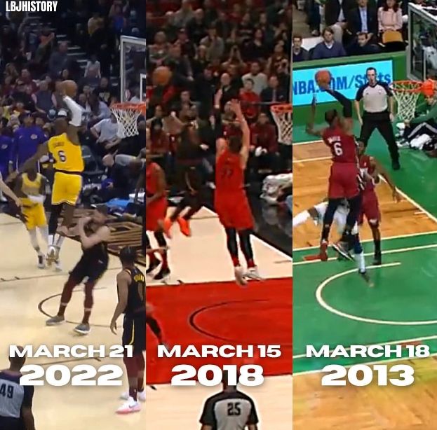 美媒晒詹姆斯不同年代3次隔扣 还曾隔扣弩机特里