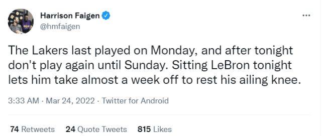 詹姆斯因左膝疼痛缺席 不会在76人比赛中上场