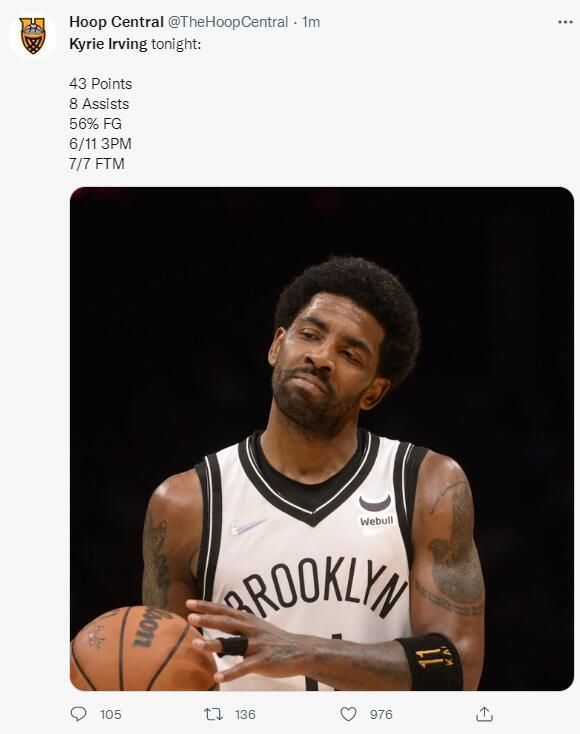 欧文成为了篮网的遮羞布 末节全队16分他一人拿下10分