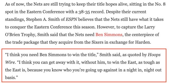 名记称西蒙斯是夺冠前提 西蒙斯是这支球队所缺少的拼图