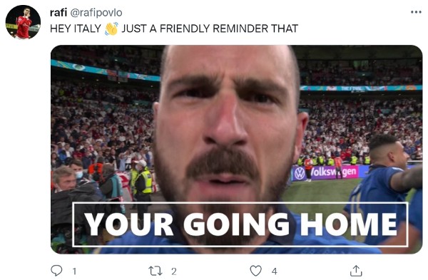 意大利无缘世界杯后遭报复性讽刺   英格兰球迷称你们回家了