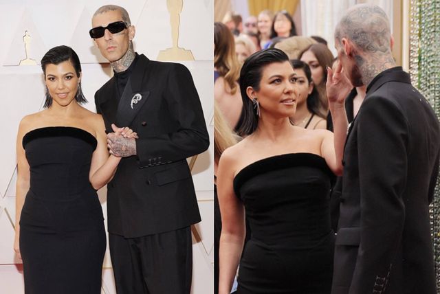 卡戴珊大姐在奥斯卡红毯与男友热吻 酥肩诱惑非常迷人