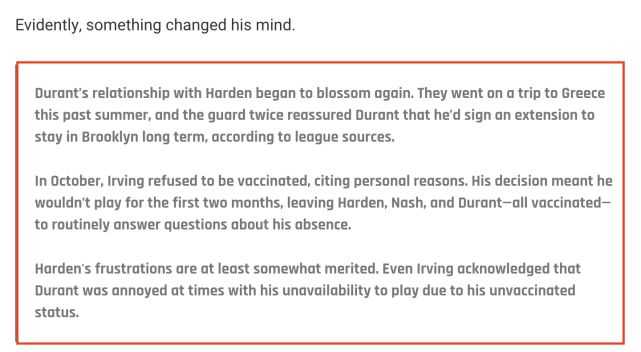 哈登曾多次向杜兰特承诺留队 但最后还是选择了76人