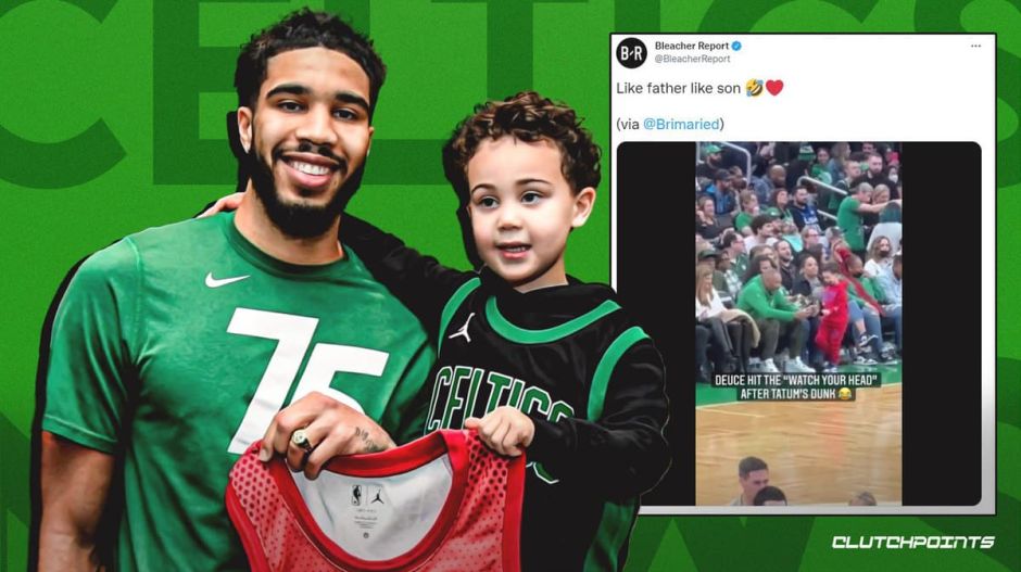 凯尔特人球星杰森·塔图姆的儿子德伊斯在场边加油