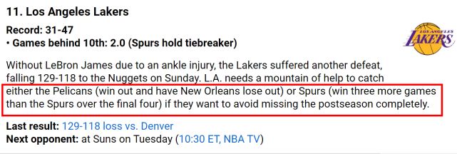 NBA解析湖人晋级附加赛条件    要比马刺多赢3场球