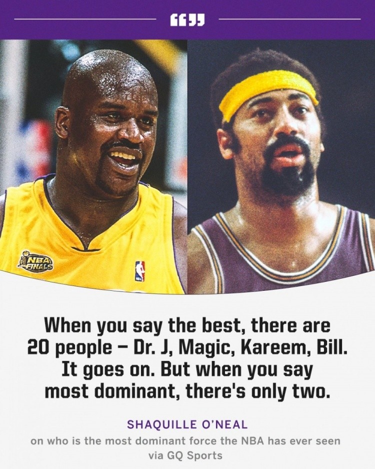 奥尼尔:我或张伯伦是nba历史上最有统治力球员