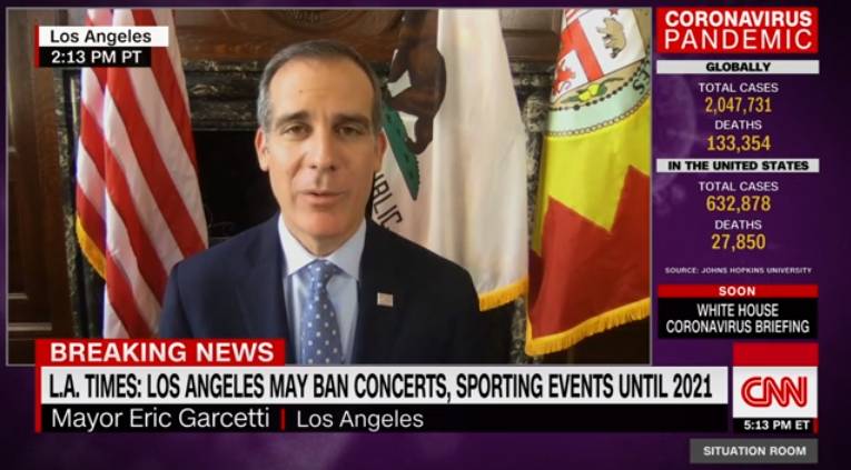 加塞蒂表示洛杉矶2021年前可能都无法恢复体育赛事和演唱会