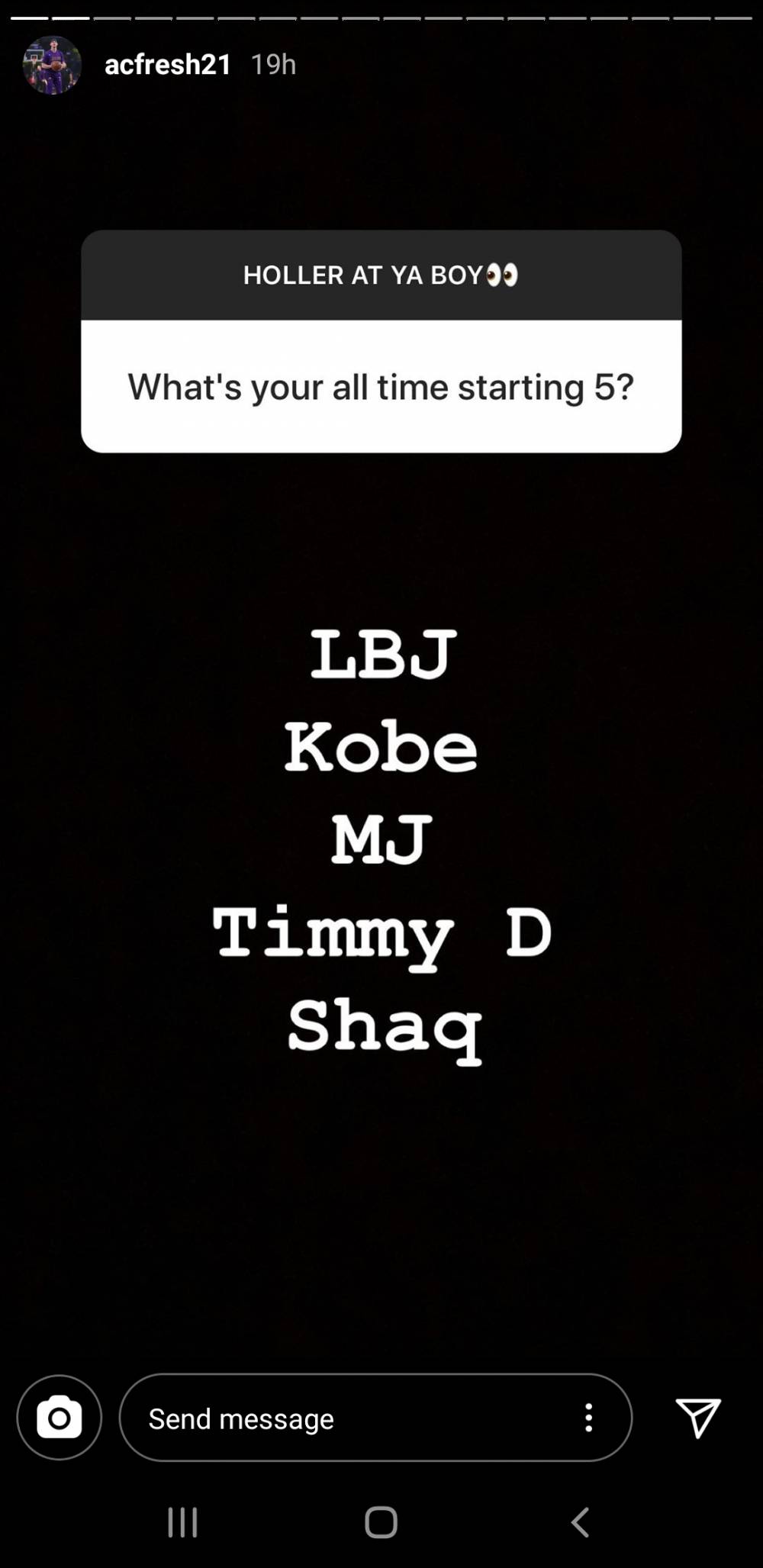 卡鲁索心里历史最佳阵容是詹科乔邓鲨