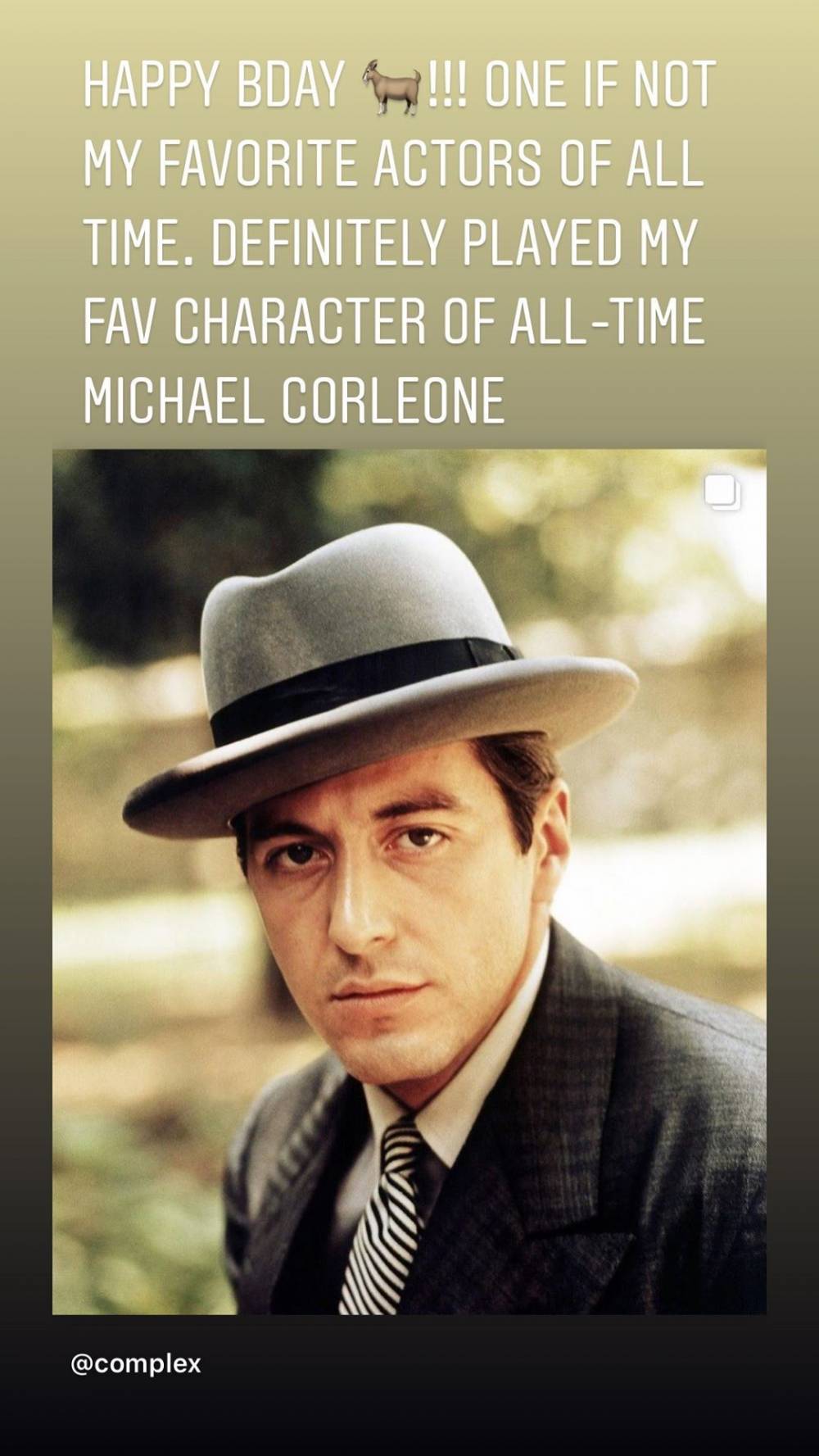 詹姆斯给帕西诺庆生 表示是他最喜欢的迈克-柯里昂